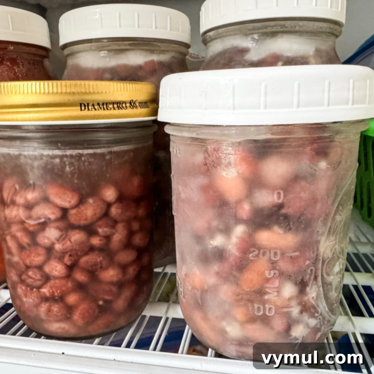 frozen dried beans in jars in freezer