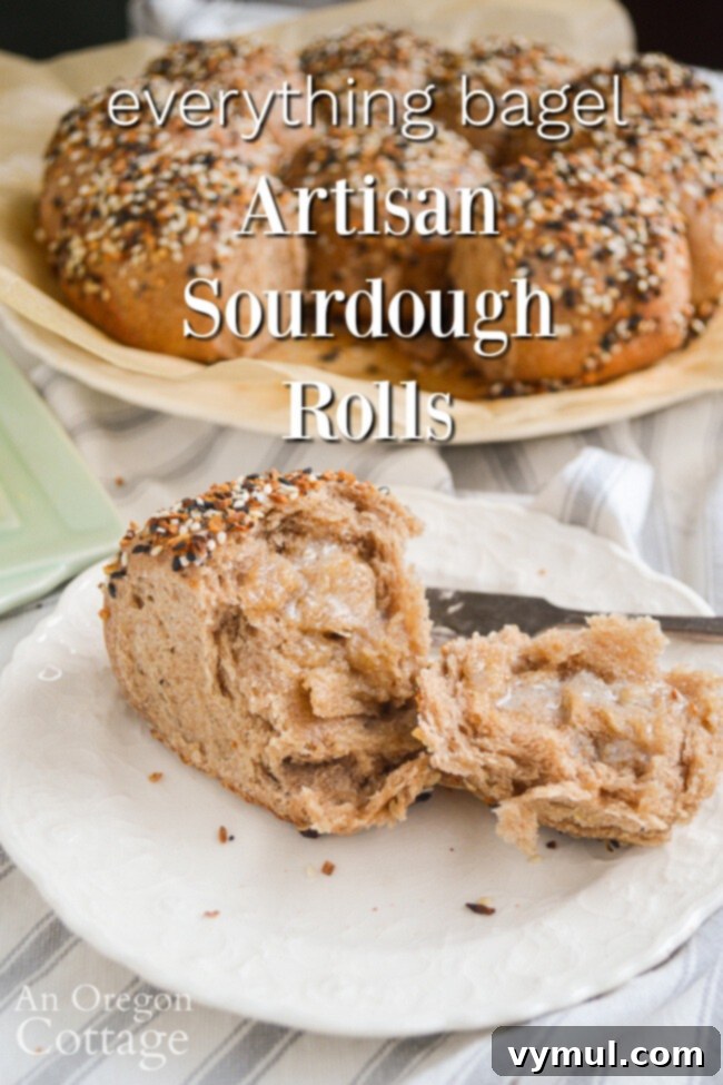 artisan sourdough rolls with bagel topping buttered on plate