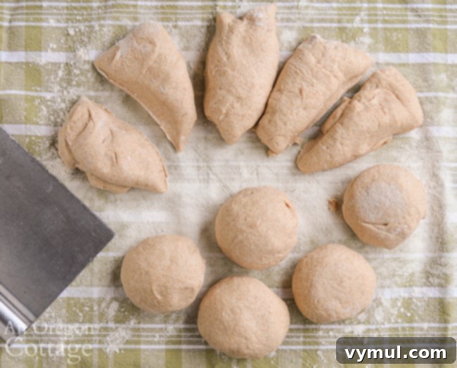 separating dough for artisan sourdough rolls