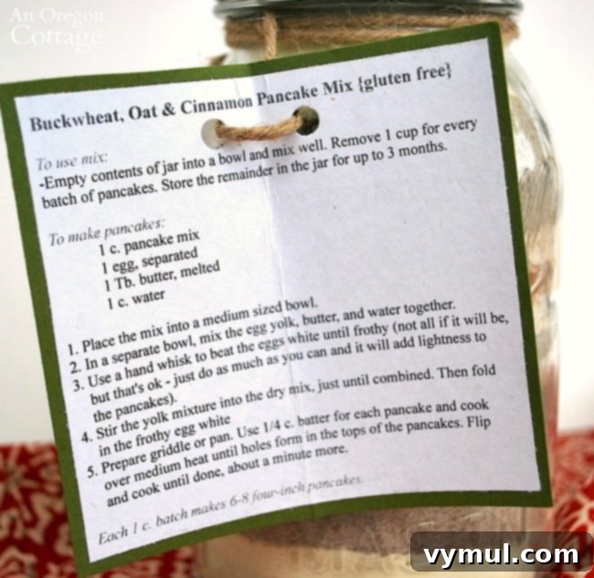 Recipe label for buckwheat, oat and cinnamon pancake mix