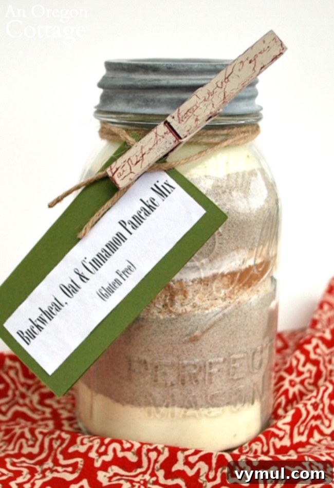Buckwheat-oat-cinnamon pancake mix in mason jar