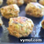 cooked zucchini meatballs close
