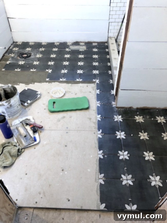 Tiling bathroom floor