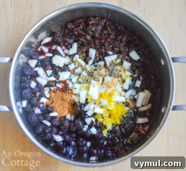 blueberry chutney ingredients in pot