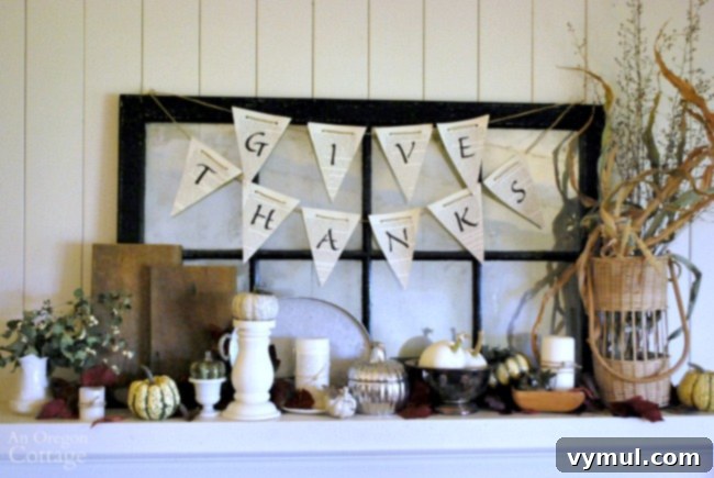 Thanksgiving mantel coordinating with tablescape featuring natural elements