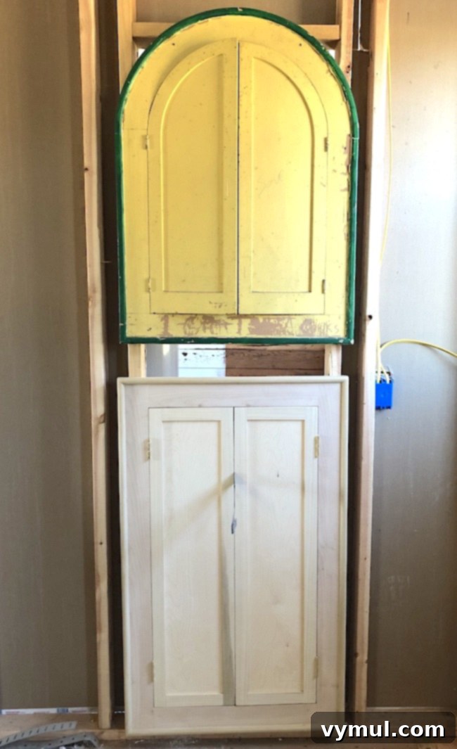 2020 Fall Garden Tour Video and Farmhouse Reno Update 4 arched cabinet with new cabinet in wall