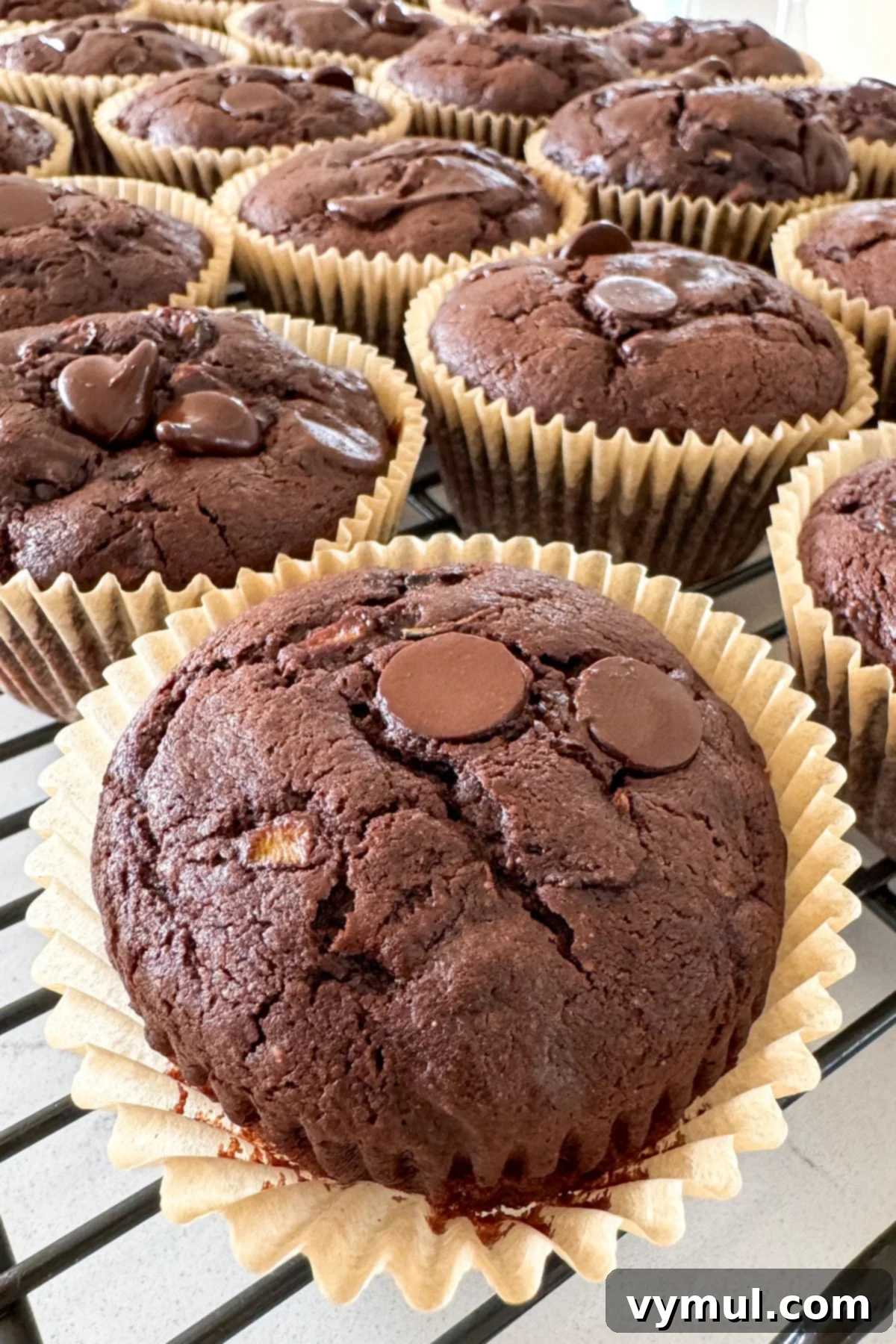 Secretly Healthy Chocolate Zucchini Cupcakes 5 Freshly baked zucchini chocolate cupcakes cooling on a wire rack