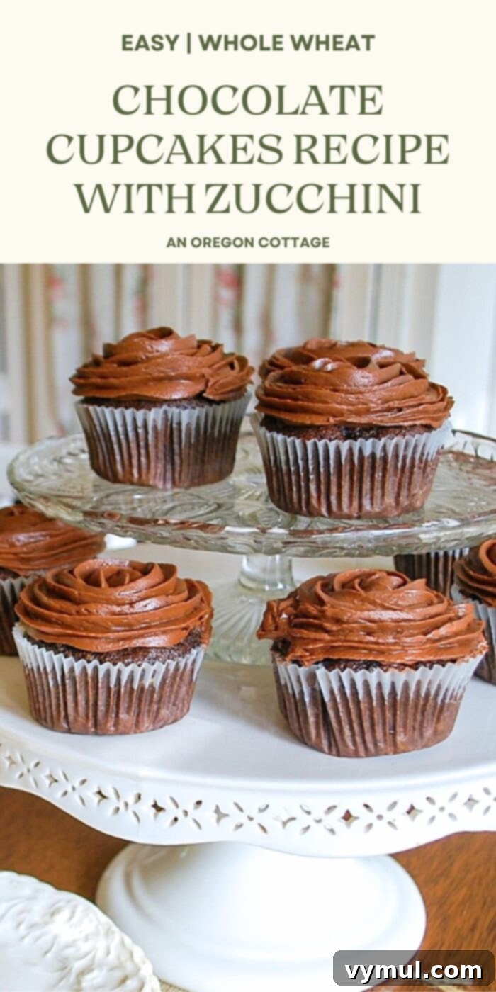 Secretly Healthy Chocolate Zucchini Cupcakes 9 Pin-friendly image of chocolate zucchini cupcakes for social sharing