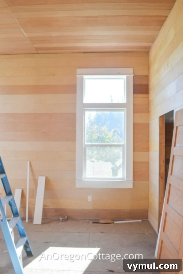 Mid-Year 3 Farmhouse Progress Tour 2 farmhouse in progress tour-wood walls