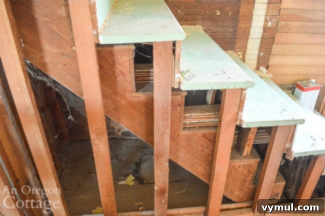 Mid-Year 3 Farmhouse Progress Tour 7 farmhouse stairs inside before