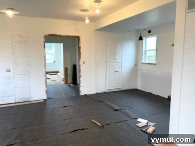 Farmhouse kitchen right side progress with matching beadboard