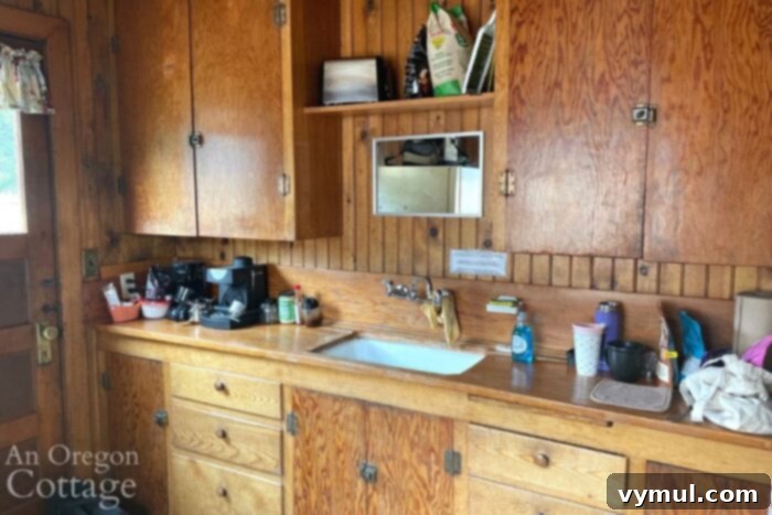 My Current Joys: Crescent Lake, Family Moments, Preserving the Harvest, Simple Dog Treats, and Favorite Entertainment 4 Rustic kitchen interior of a 1930s cabin at Crescent Lake Resort