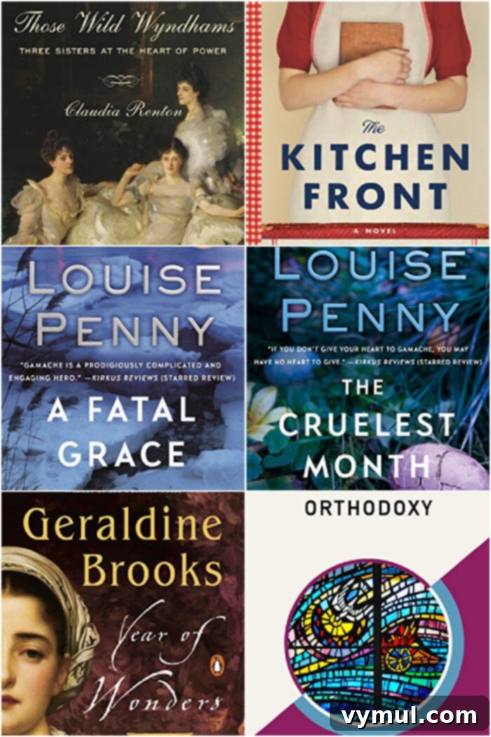 Fall Favorites: Cozy Decor, Fresh Blooms, Perfect Denim, Radiant Skin, & Essential Reads 6 A collage of six compelling book covers, featuring my September 2021 reads. This selection includes two captivating Chief Inspector Gamache mysteries by Louise Penny, a fascinating WWII food history book titled 'The Kitchen Front', a detailed historical account 'Those Wild Wyndhams', a thought-provoking Christian apologetics classic 'Orthodoxy', and an immersive historical fiction novel 'Year of Wonders'.