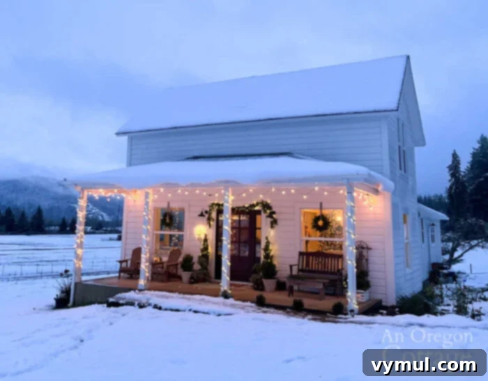 Forty Five Shades of Cozy 3 snowy Christmas farmhouse with festive lights