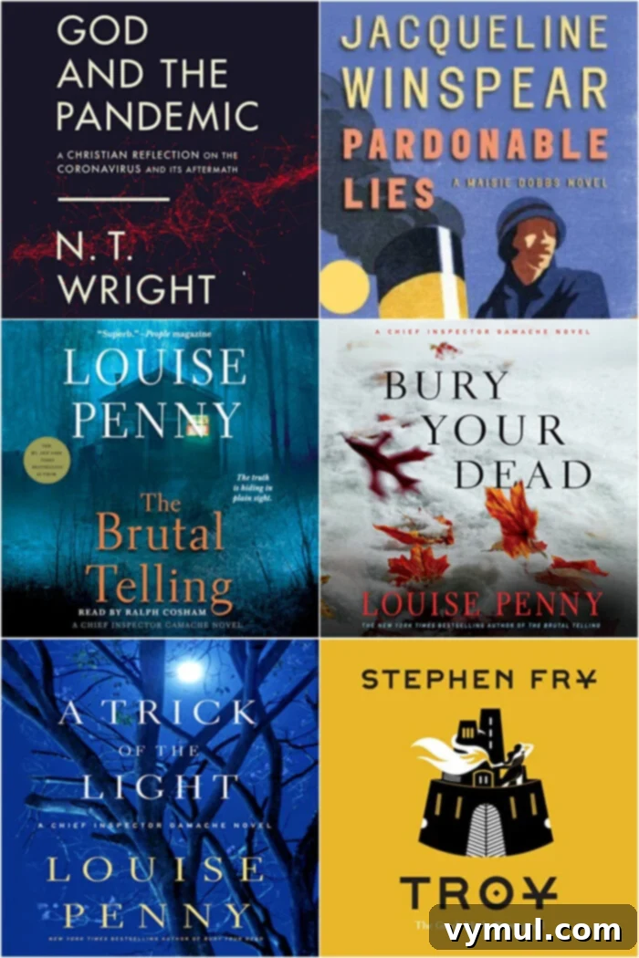 Forty Five Shades of Cozy 5 December 2021 Books Read featuring Inspector Gamache series, Maisie Dobbs, Troy, and God and The Pandemic