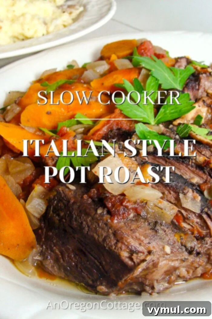 Rustic Italian Slow Cooker Pot Roast 2 Italian style pot roast with carrots on a platter