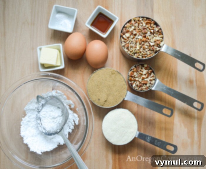 Flourless Chewy Noels Bars A Fresh Take on Christmas Cookie Classics 4 Ingredients for flourless chewy noels bars arranged on a counter.