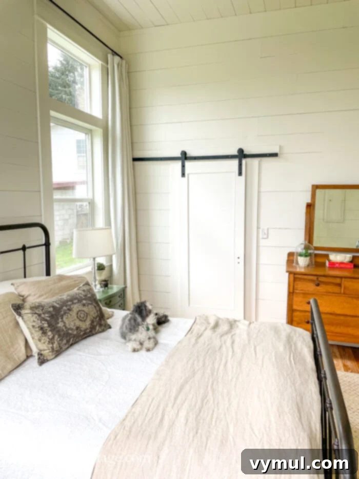 farmhouse primary bedroom closet corner AFTER with barn door