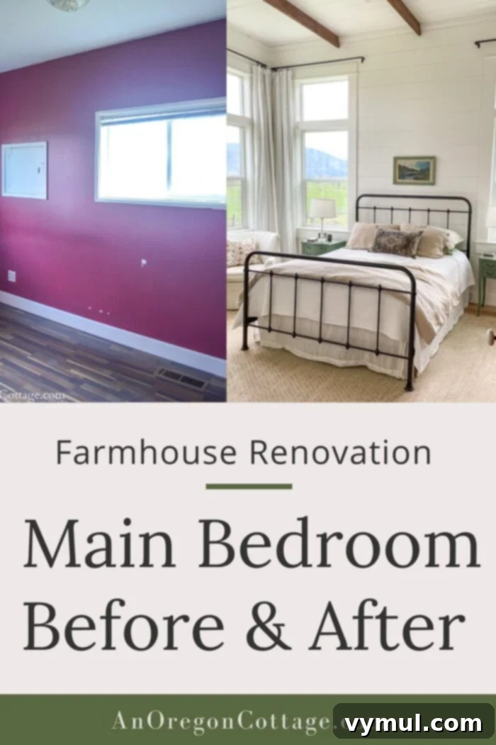 farmhouse renovation-main bedroom before-after