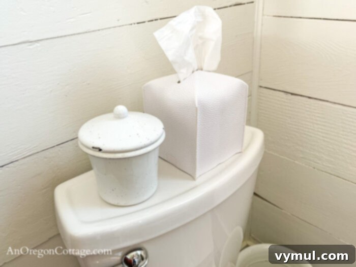 My Favorite Finds Garden Glamour Good Reads 6 leather like white tissue box cover on toilet back