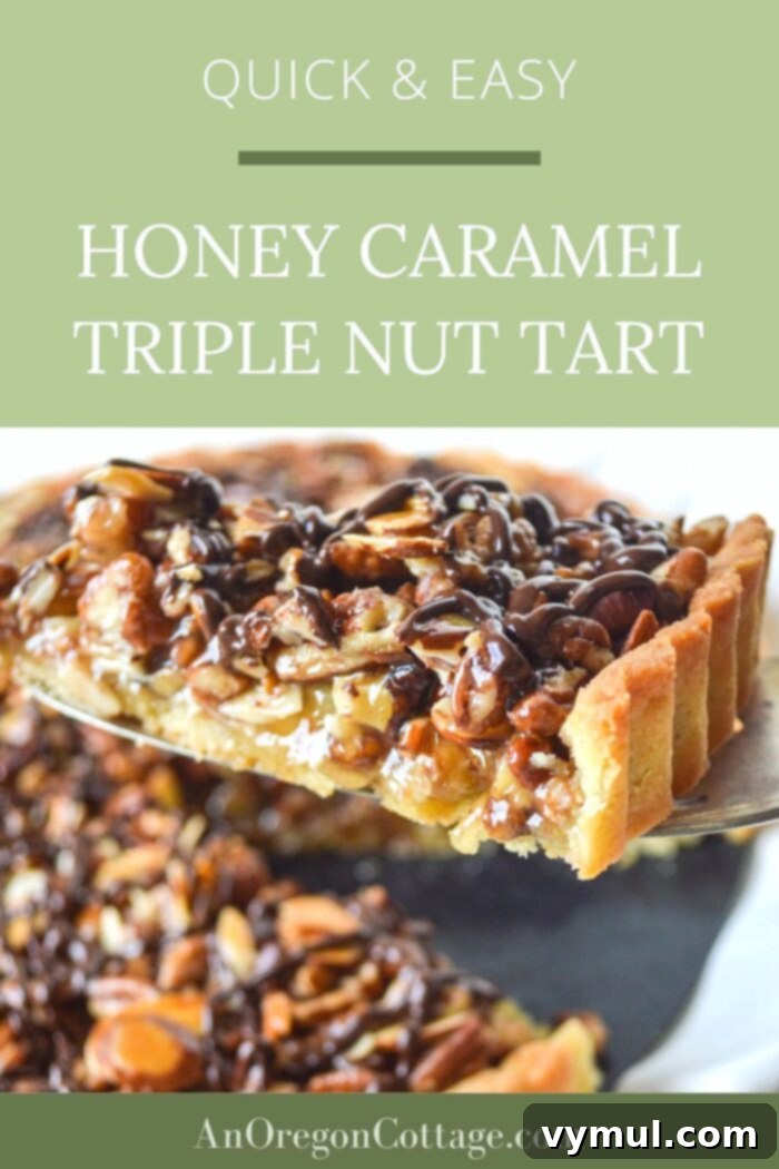 Easy Honey Caramel Triple Nut Tart 12 A stunning Honey Caramel Triple Nut Tart, emphasizing its quick and easy preparation yet special enough for any occasion.