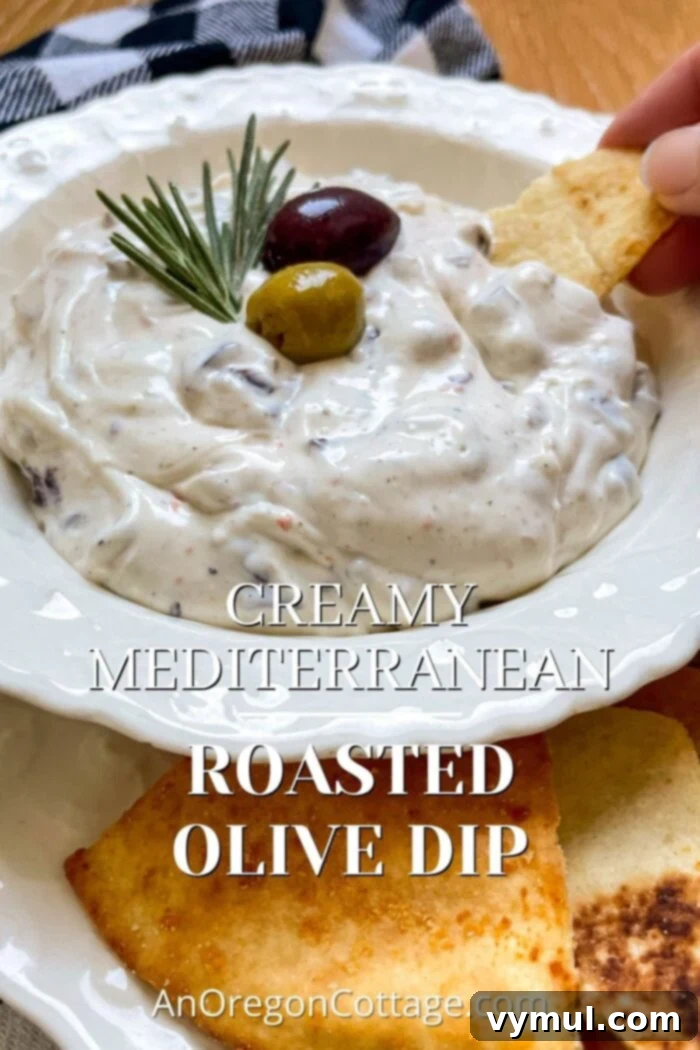 Velvety Roasted Olive Spread 2 mediterranean roasted olive dip in bowl with pita chips