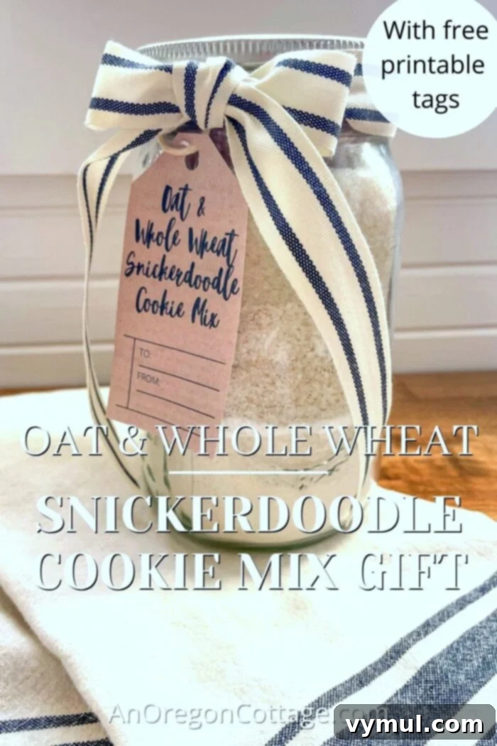 Snickerdoodle Cookie Mix Gift Jar with Wholesome Oat and Whole Wheat and Printable Tags 2 Homemade snickerdoodle cookie gift mix in a jar, ready for gifting
