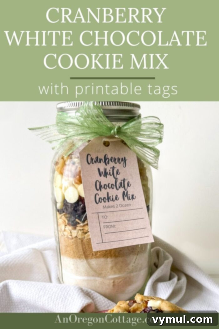 DIY Cranberry White Chocolate Cookie Mix Jar Gift 11 Cranberry White Chocolate Cookie Mix in a jar with recipe tag attached