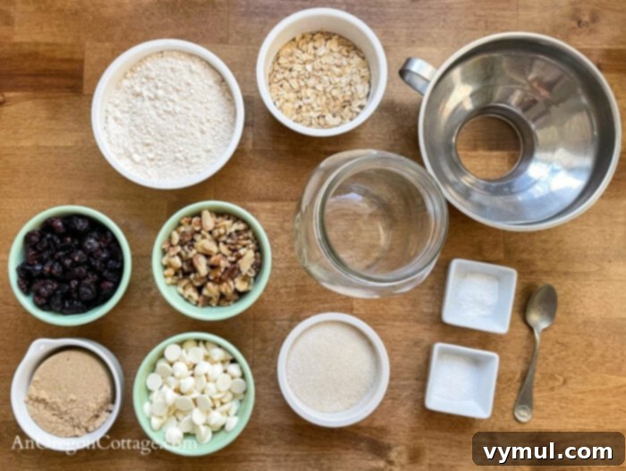 DIY Cranberry White Chocolate Cookie Mix Jar Gift 4 Ingredients and supplies needed for cranberry white chocolate cookie mix jar