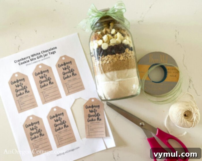 DIY Cranberry White Chocolate Cookie Mix Jar Gift 6 Finished cranberry white chocolate cookie mix in a jar with printable tags