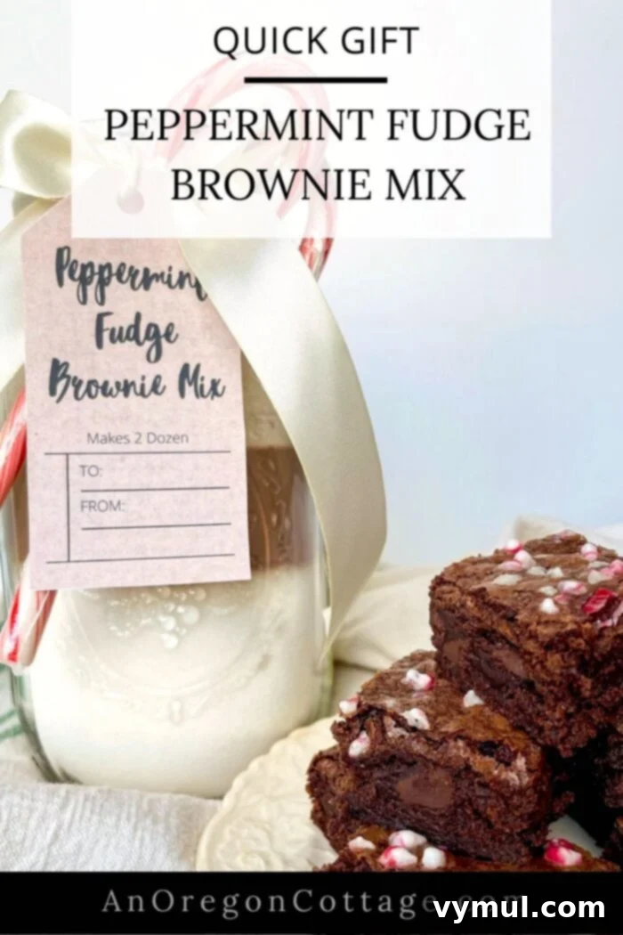Quick and easy peppermint fudge brownie mix in a jar, perfect for homemade gifts during holidays or any occasion.