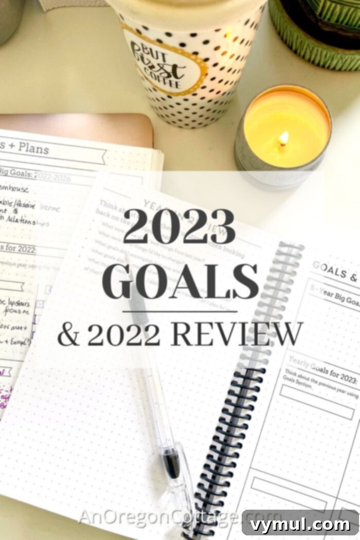 Recap, Reframe, Realign: Your 2023 Vision 2 planner and desk for goals, symbolizing annual goal setting and review