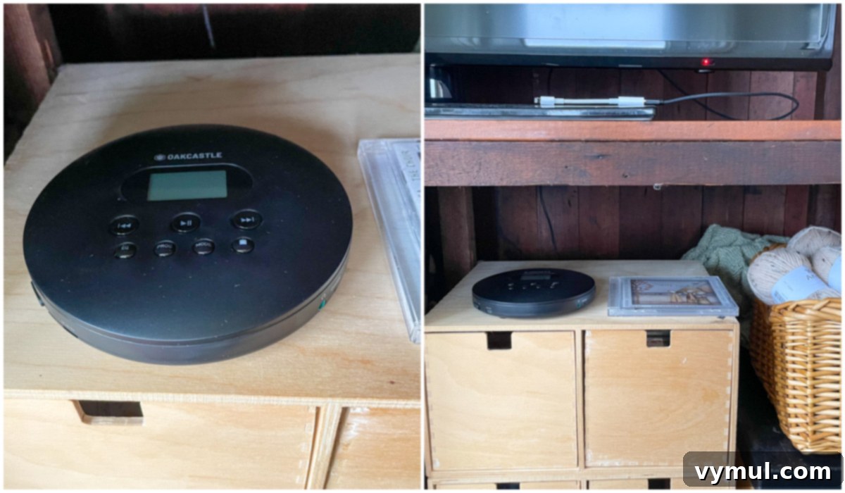 Good Things List, Vol. 59: Upstairs Bathroom Inspiration, My New Bluetooth CD Player, and Recent Reads 5 bluetooth CD player in cabinet