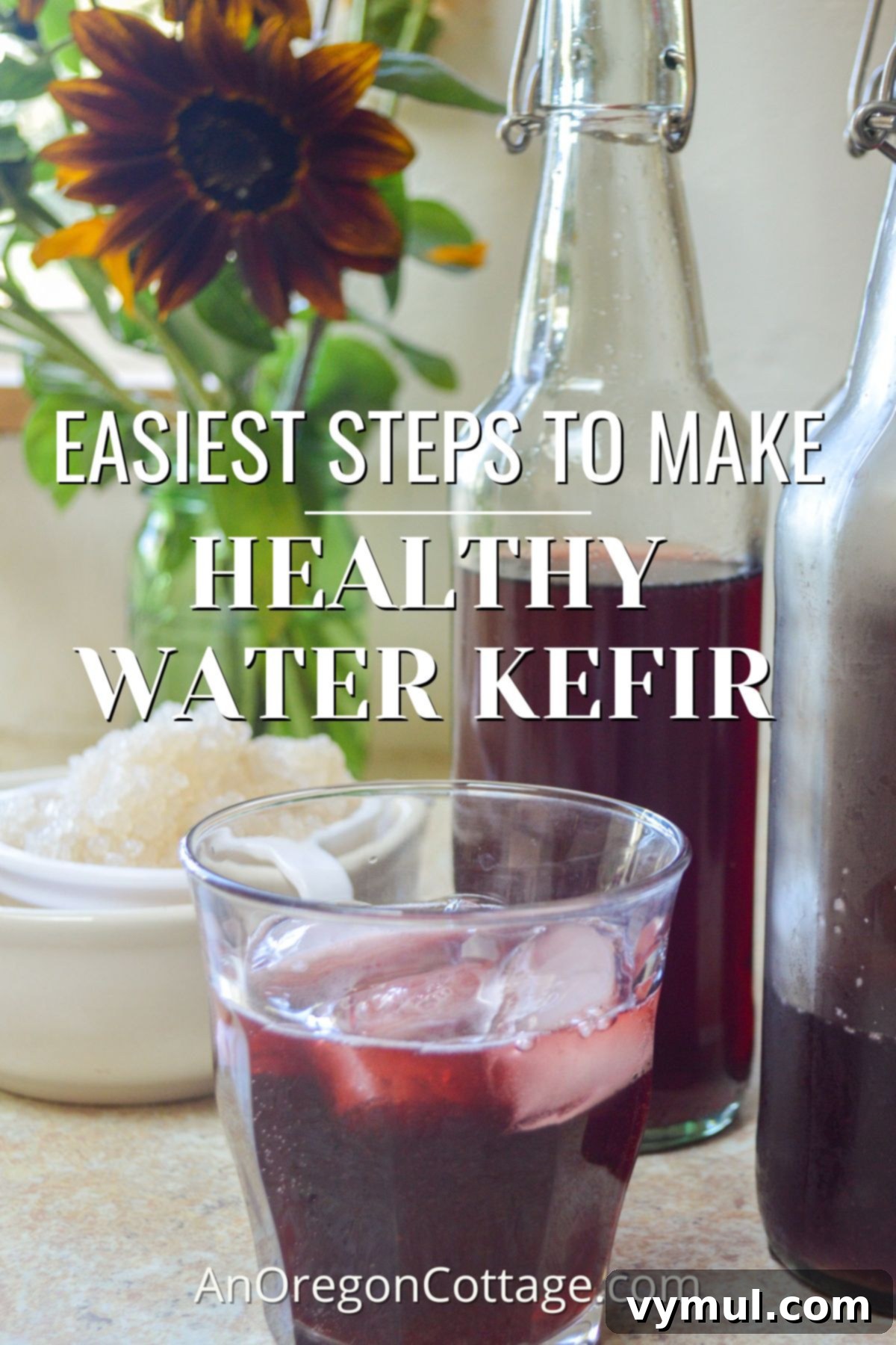 Homemade Water Kefir Made Easy 14 Two glasses of flavored water kefir, one with cherries, on a rustic wooden surface