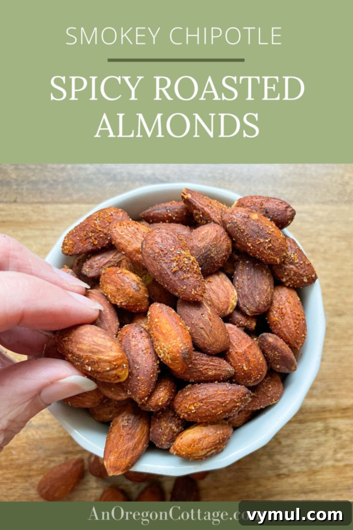 Chipotle Fire Almonds: Quick & Sugar-Free 10 smokey chipotle spicy roasted almonds in a bowl, perfect for a healthy and flavorful snack