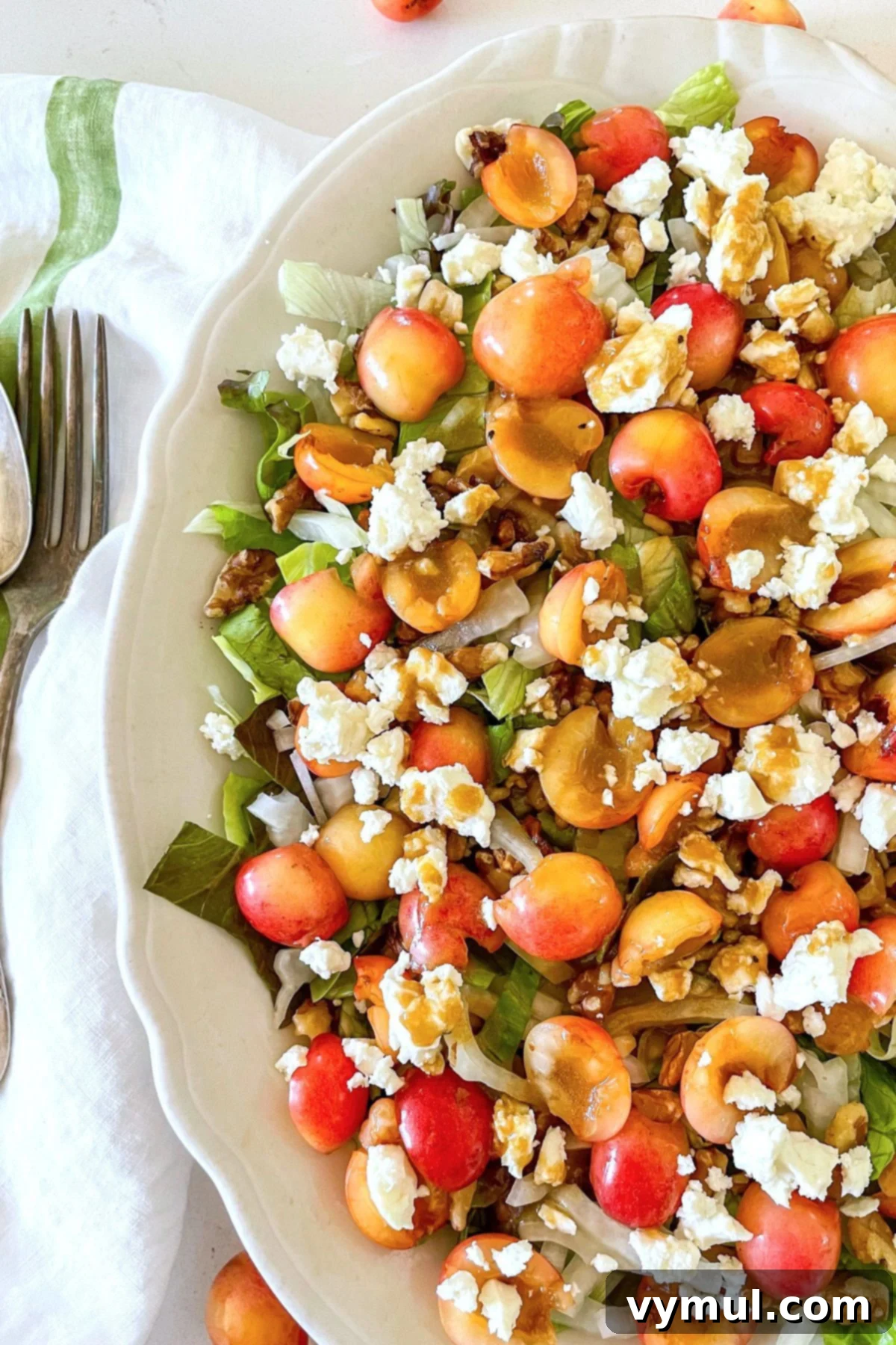 Sweet Cherry, Feta & Walnut Medley 2 cherry salad on white platter above