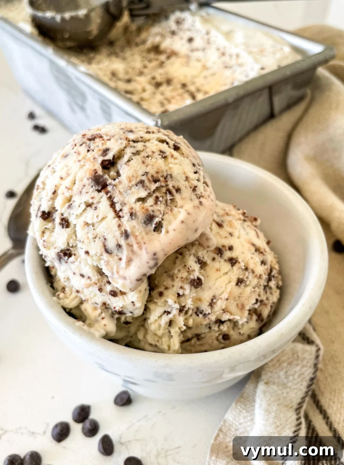25 Irresistible No-Churn Ice Cream Treats 3 2 scoops of chocolate chip ice cream in a bowl