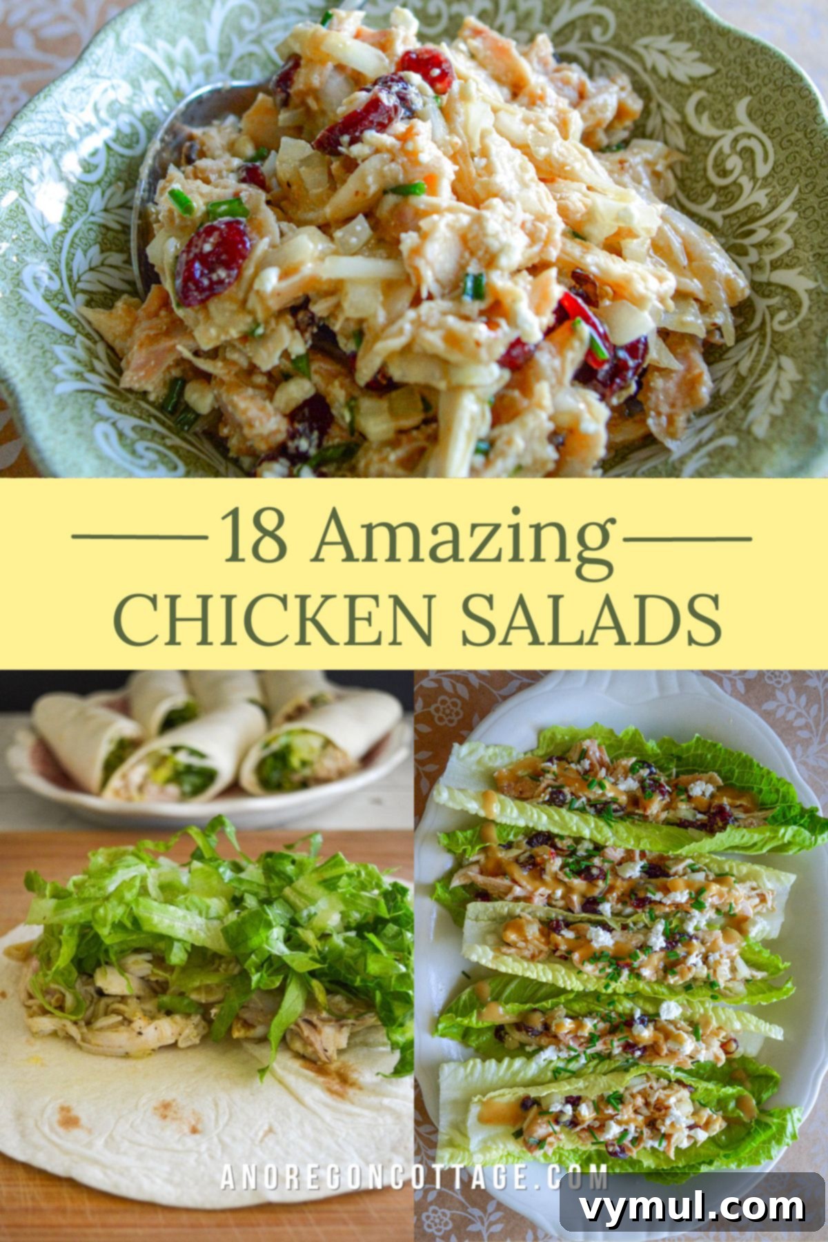 18 Foolproof Chicken Salad Recipes for Any Meal or Gathering 5 A selection of delicious chicken salads, artfully arranged and ready to be enjoyed as main dishes or light lunches.