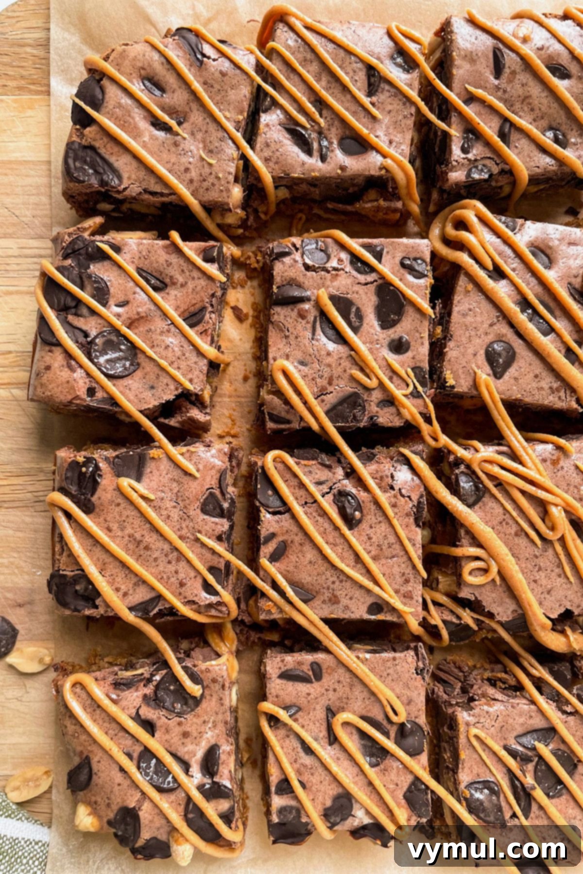 No-Bake Gluten-Free Chocolate Peanut Butter Magic Bars 2 layered chocolate peanut butter bars cut from above