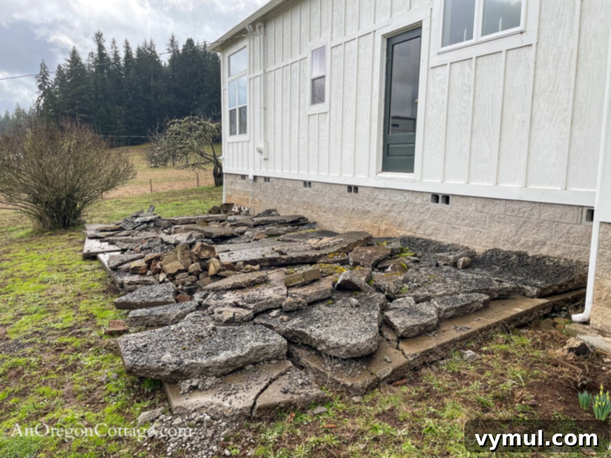 kitchen patio broken cement base
