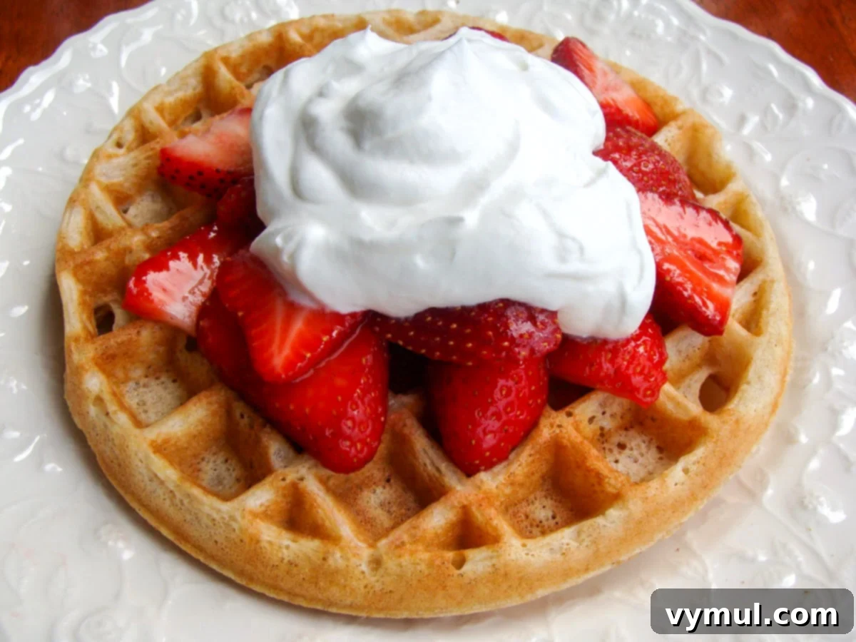 35 Clever Ways to Use Sourdough Discard 9 waffles with strawberries and whipped cream