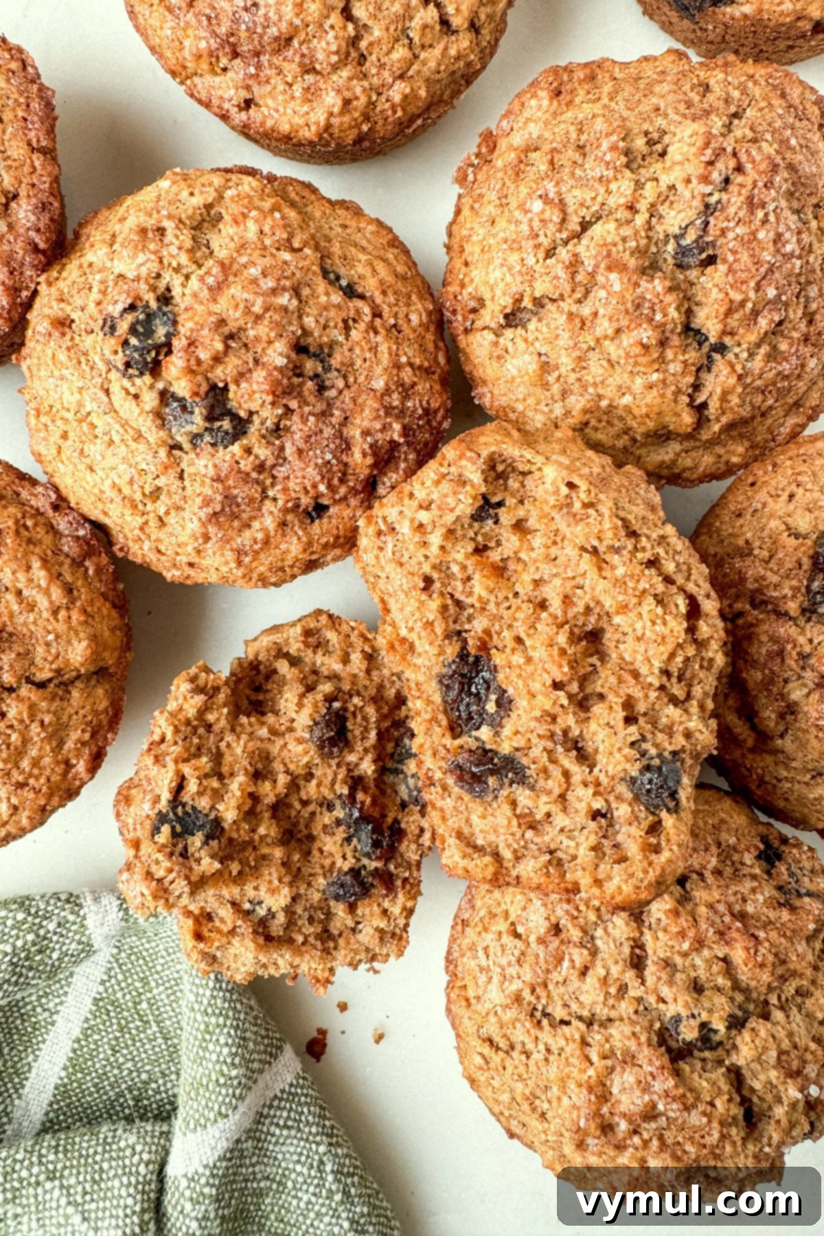 whole and split bran muffins on marble