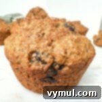 bran muffin close up on white background
