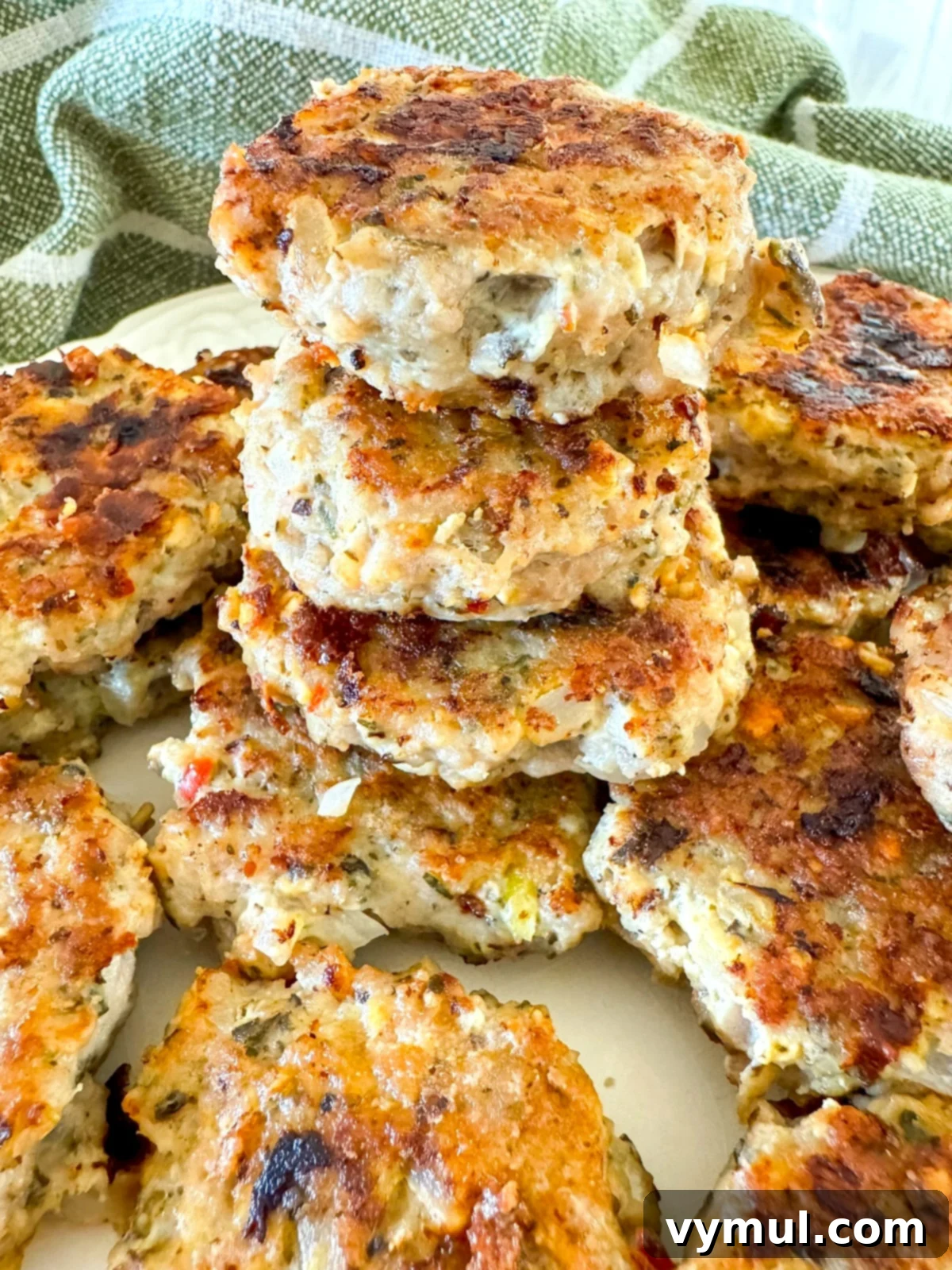 Speedy Wholesome Turkey Patties for Busy Mornings 2 A stack of perfectly cooked small turkey breakfast patties, golden brown and ready to eat, highlighting a healthy and quick breakfast option.