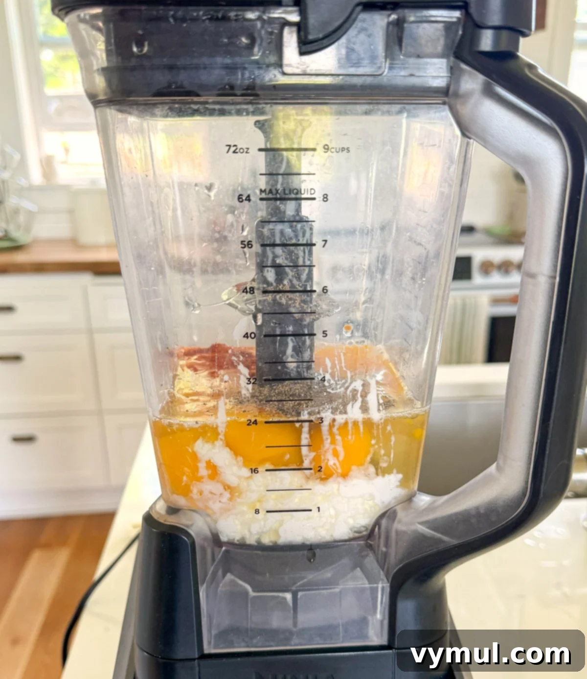 Protein-Packed Make-Ahead Cottage Cheese Eggs 4 All ingredients for the high protein eggs placed inside a blender, ready to be processed.