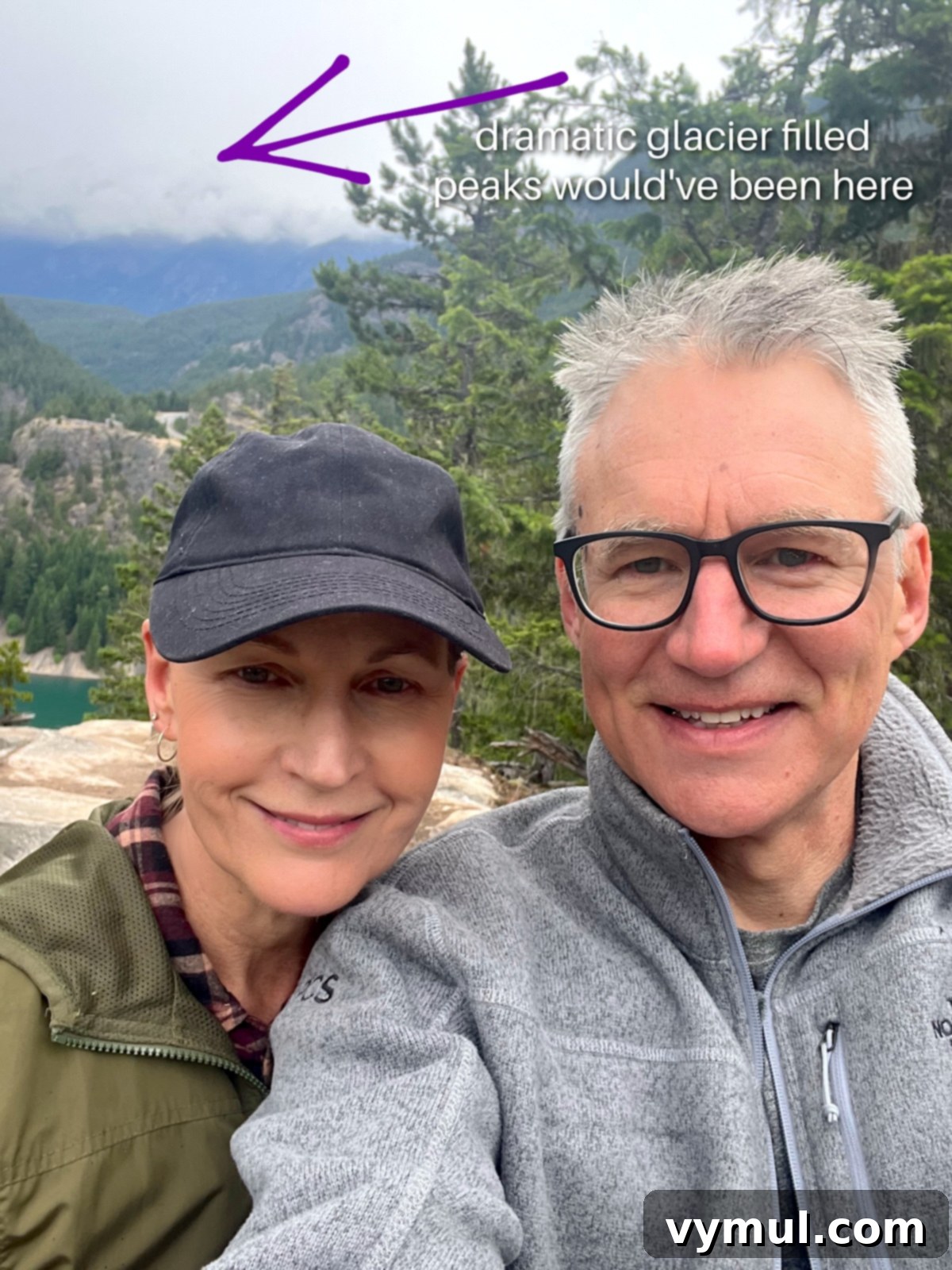 74th Edition: Peaks, Peace, and Pages 8 Selfie at end of hike and mountains we should've seen!