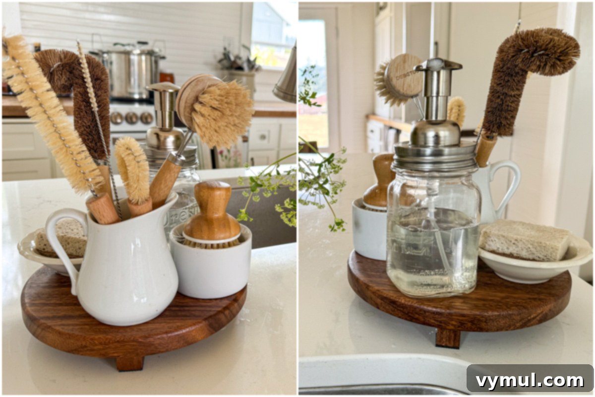 Entry 77: Crescent City Explorations, Barn Makeover, Preserved Victories, Recent Reads & Beyond 12 kitchen brushes and soap on footed wood pedestal