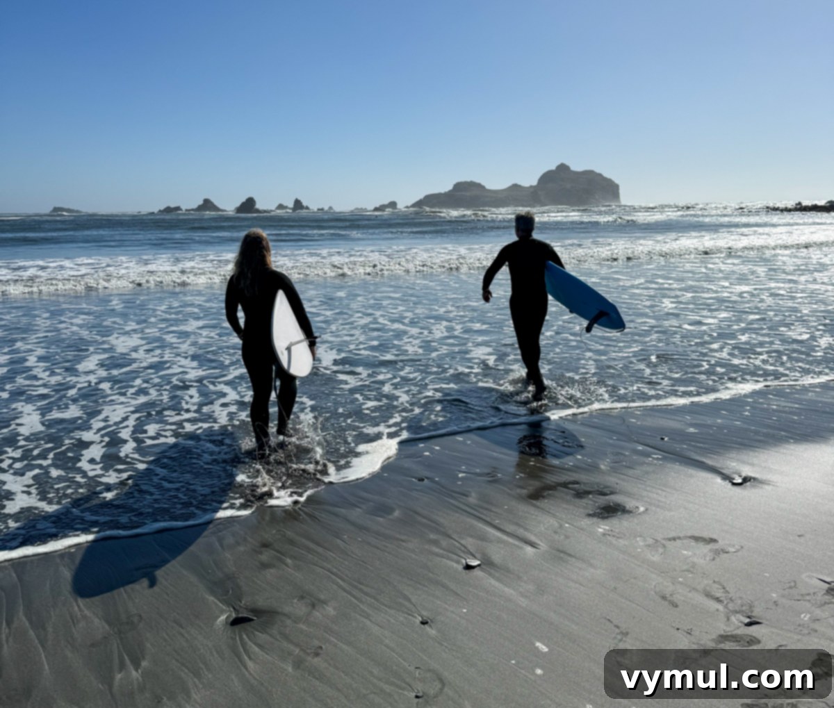 Entry 77: Crescent City Explorations, Barn Makeover, Preserved Victories, Recent Reads & Beyond 5 father and daughter heading out to surf with a sunny blue sky