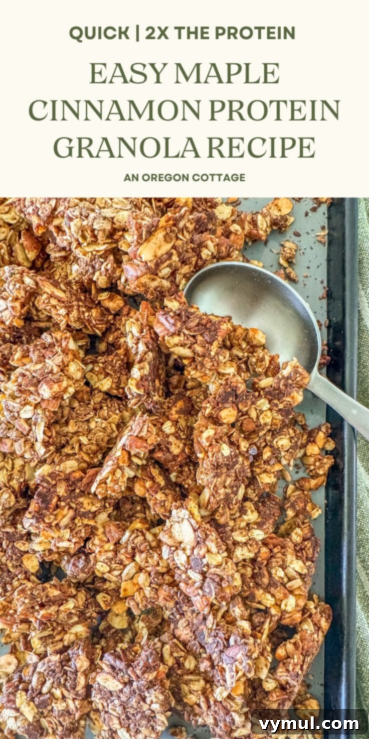 A stunning Pinterest-optimized image featuring homemade high-protein maple cinnamon granola, artfully arranged to inspire healthy breakfast ideas.