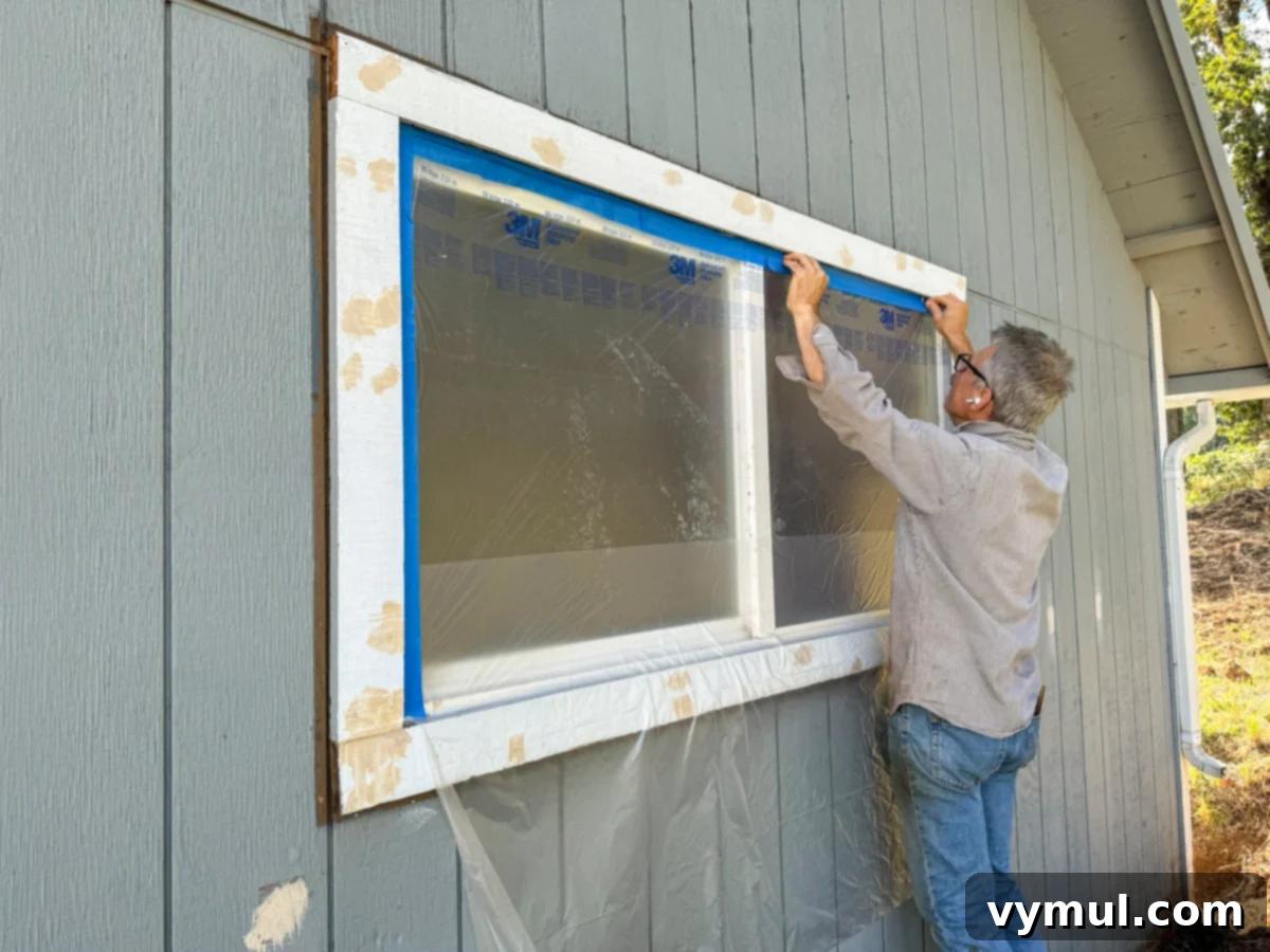Effortless Barn Exterior Update 13 taping window for painting the barn